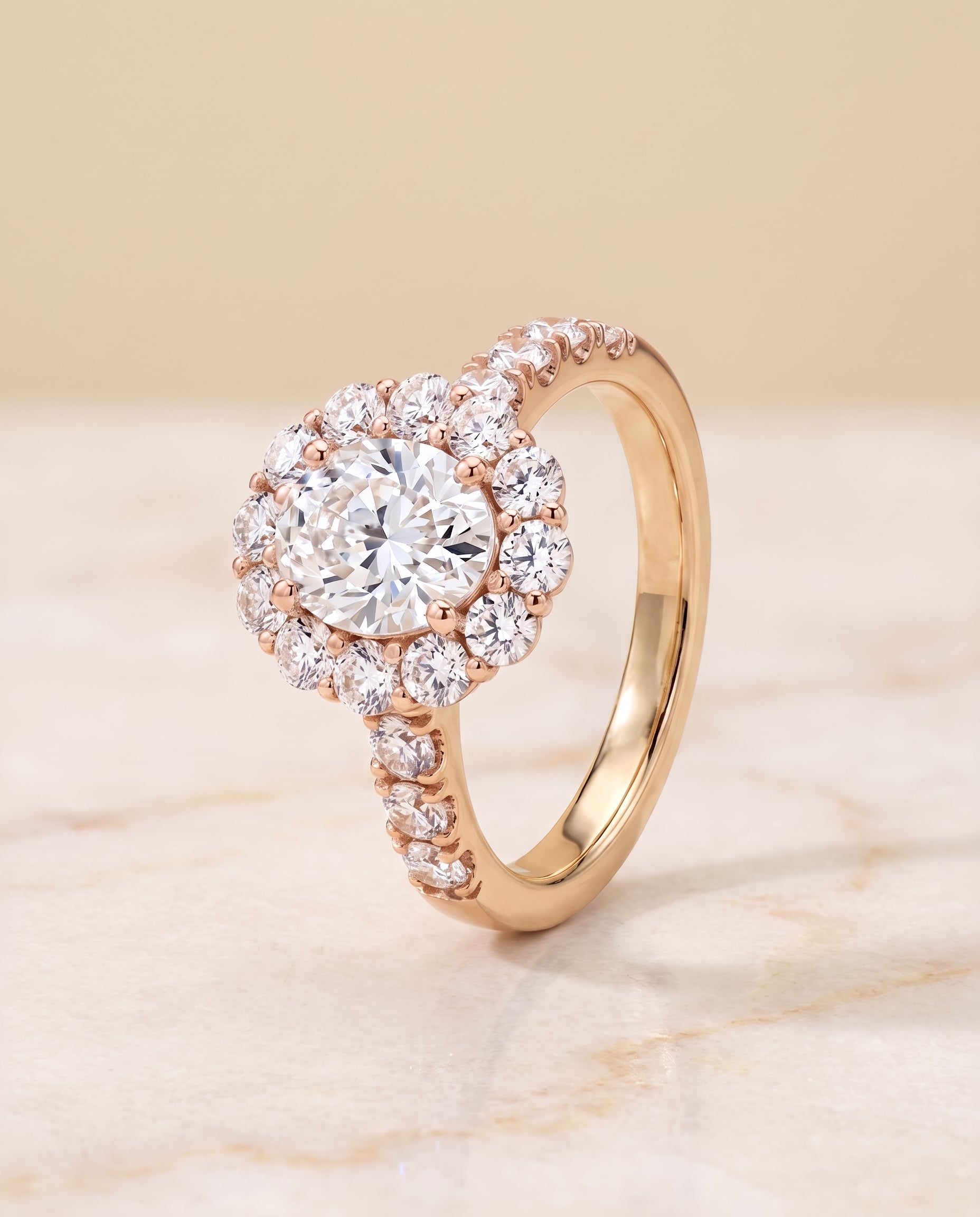 Luxe French Pavé Halo styling on The Alannah oval engagement ring setting | RockHer