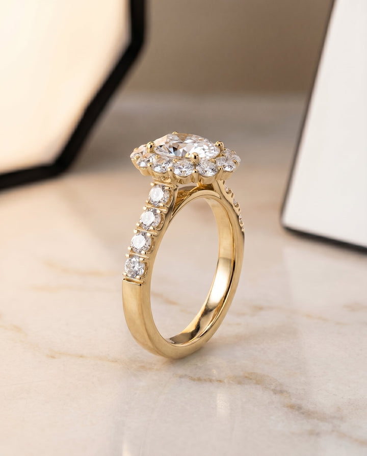 Alannah Select Luxe French Pave Halo Oval in 14K Yellow Gold – view 2