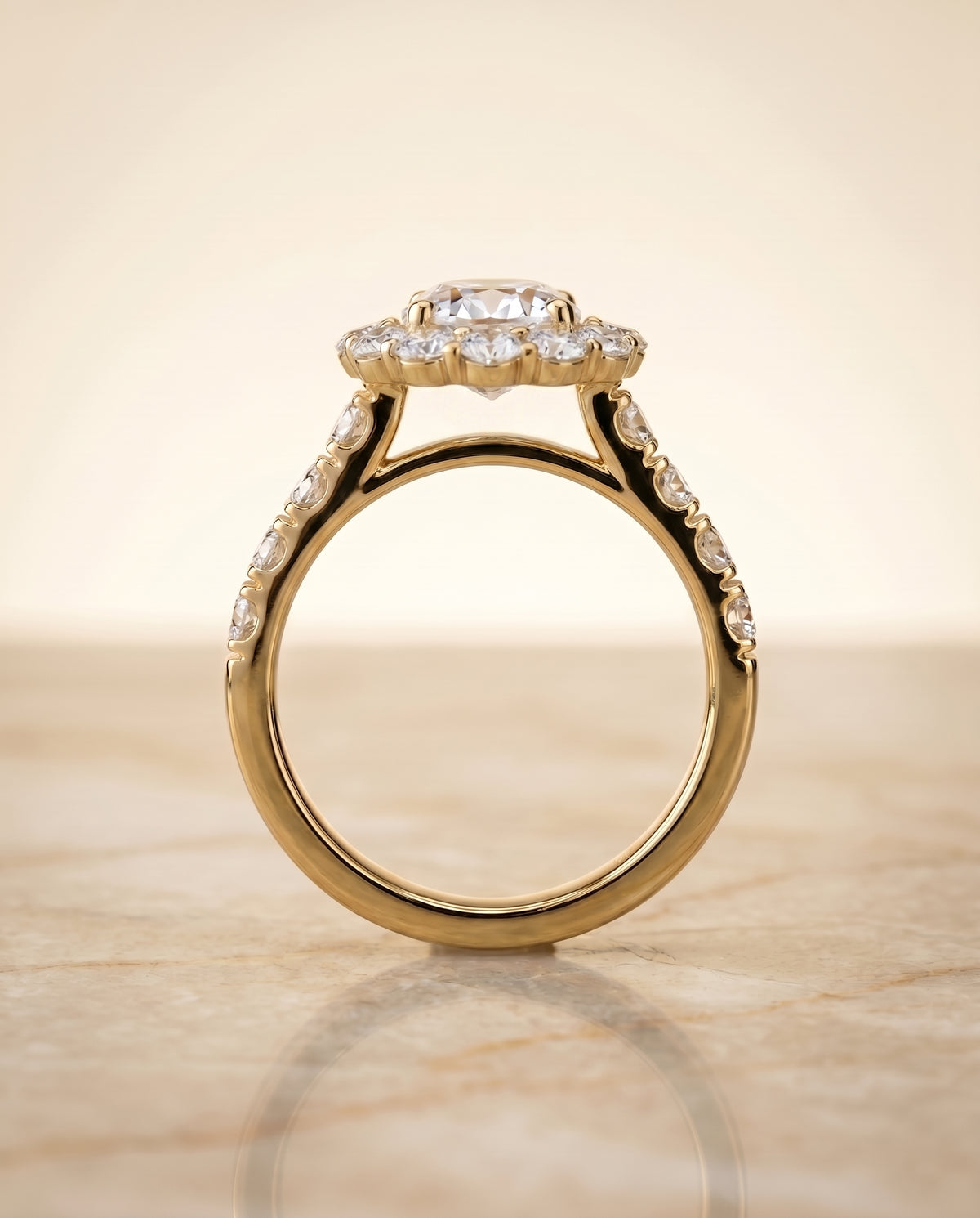 The Alannah luxe french pavé halo engagement ring setting, shown in 18K Yellow Gold | RockHer