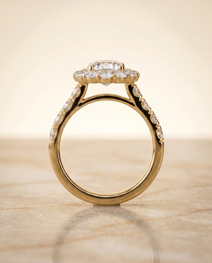 The Alannah Luxe French Pavé Halo Oval Engagement Ring Setting in 18K Yellow Gold