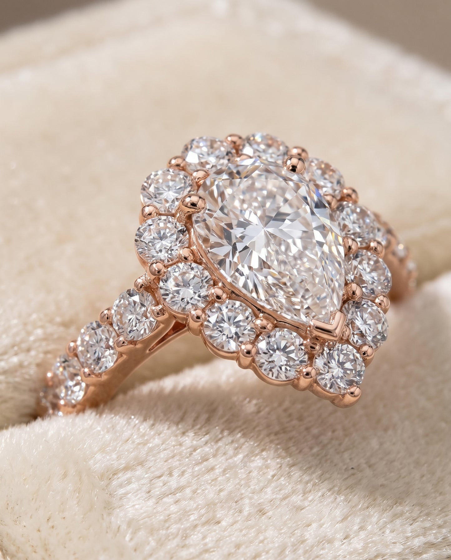 The Alannah Luxe French Pavé Halo Pear Engagement Ring Setting in 14K Rose Gold