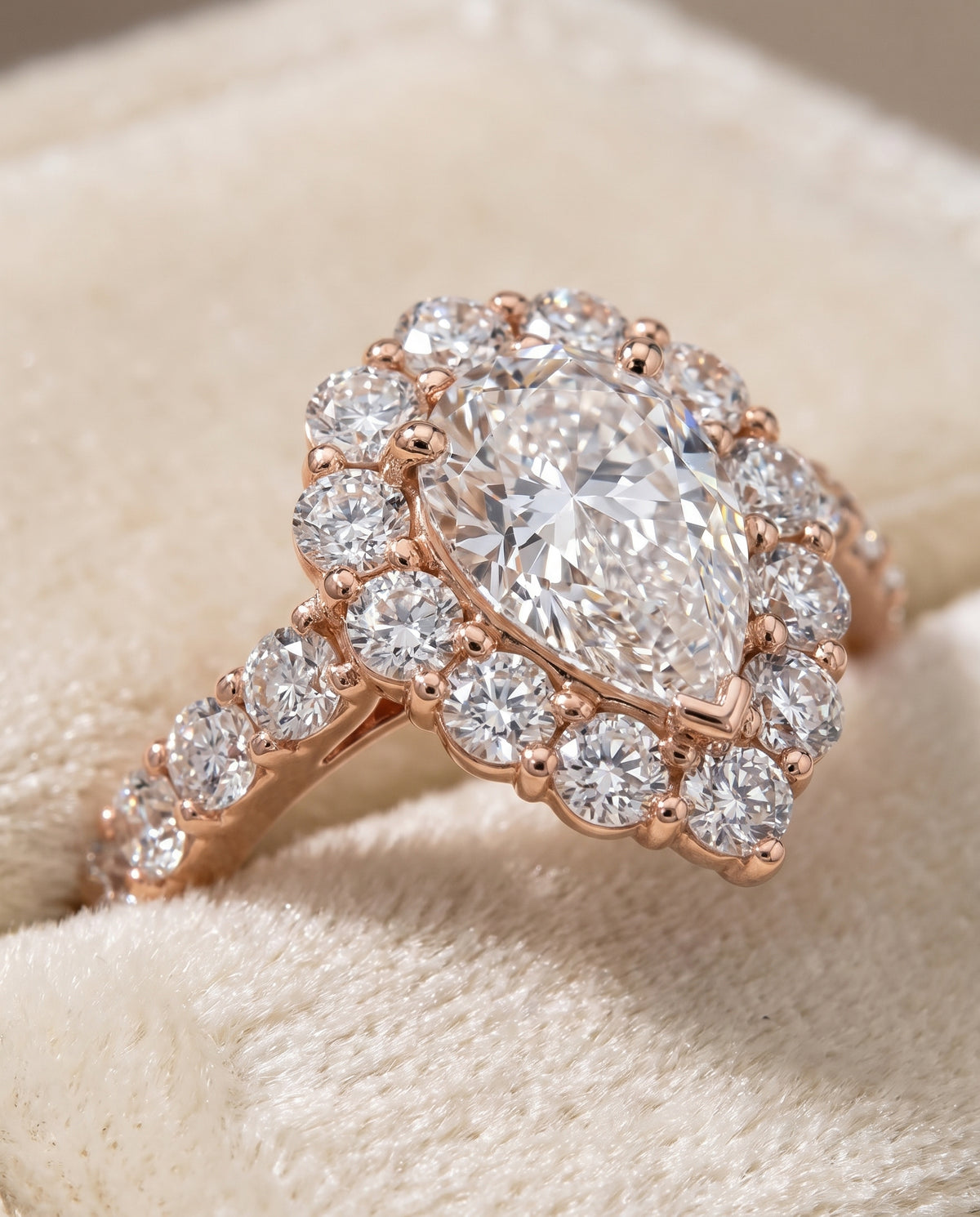 The Alannah Luxe French Pavé Halo Pear Engagement Ring Setting in 14K Rose Gold