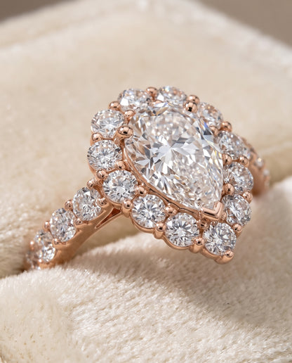 The Alannah Luxe French Pavé Halo Pear Engagement Ring Setting in 14K Rose Gold