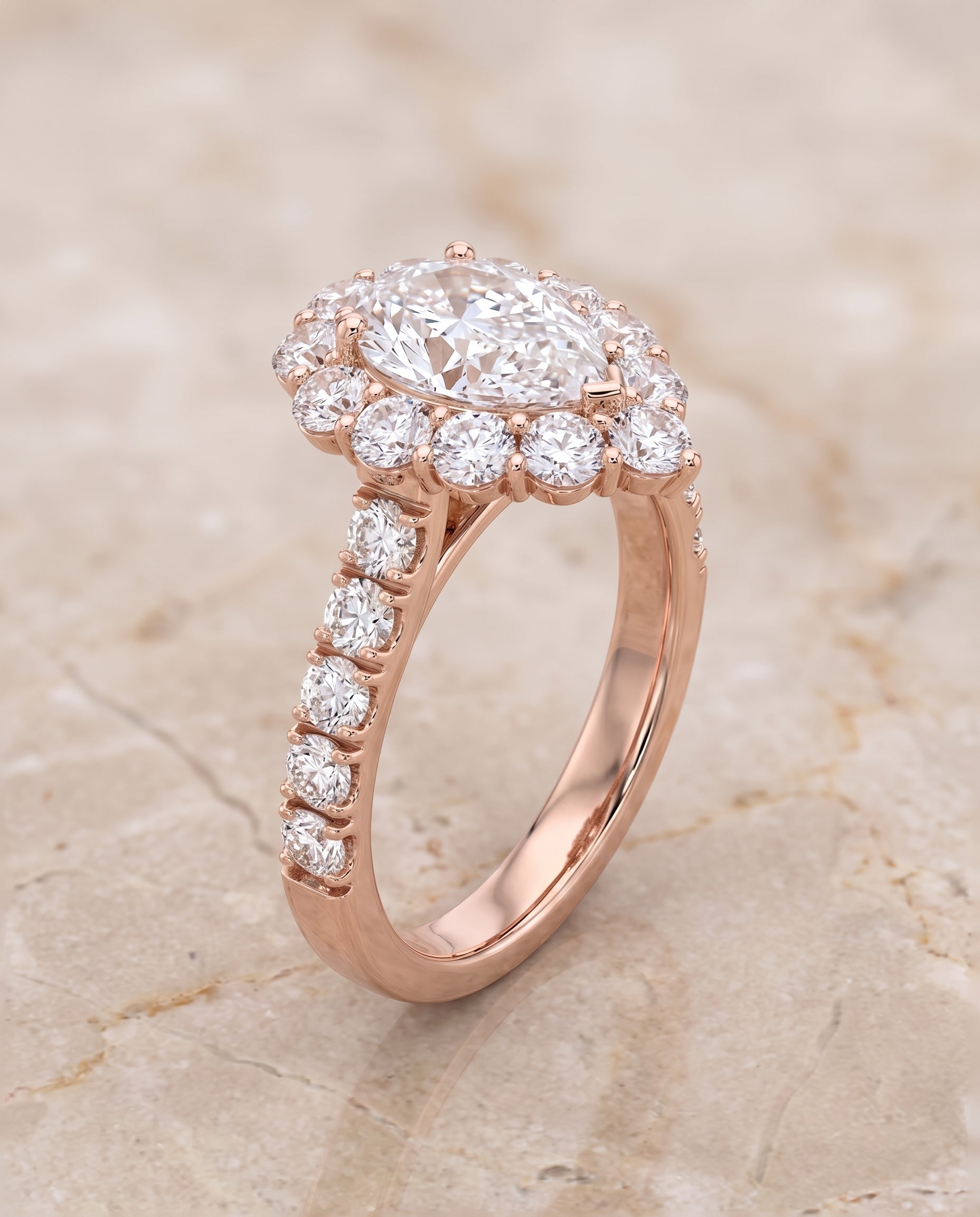 The Alannah Luxe French Pavé Halo Pear Engagement Ring Setting in 14K Rose Gold