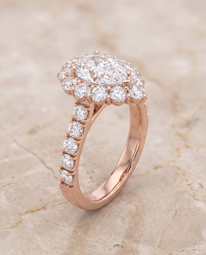 The Alannah Luxe French Pavé Halo Pear Engagement Ring Setting in 14K Rose Gold