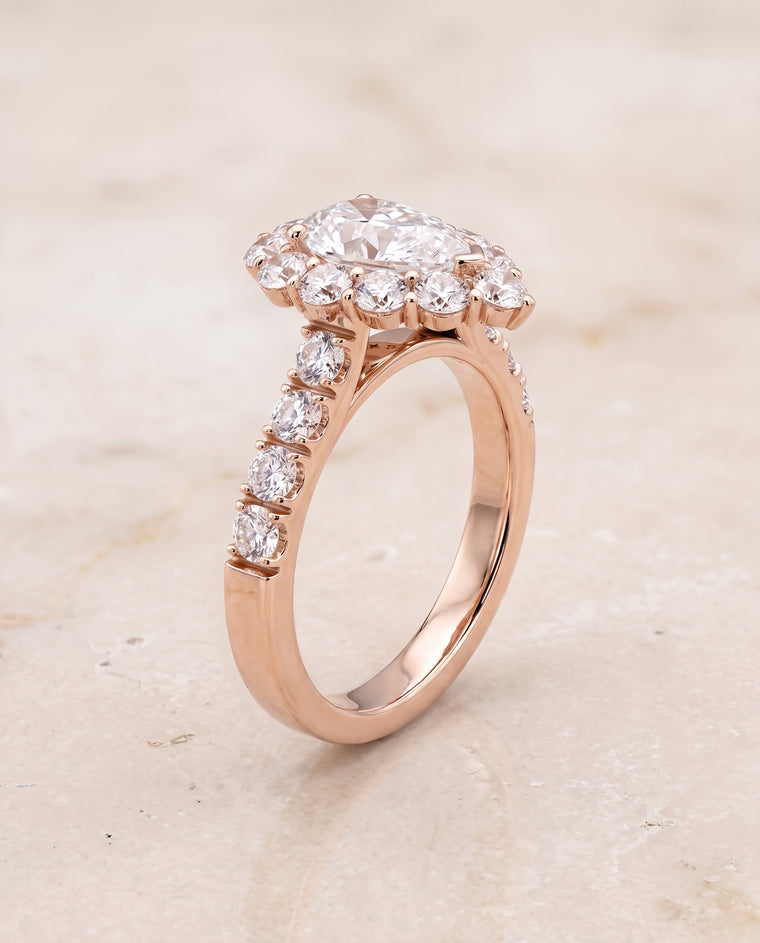 The Alannah Luxe French Pavé Halo Pear Engagement Ring Setting in 14K Rose Gold