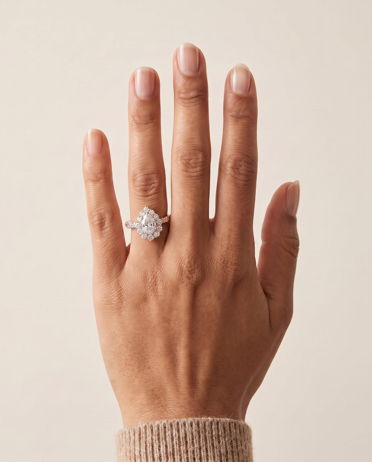 The Alannah Luxe French Pavé Halo Pear Engagement Ring Setting in 14K Rose Gold