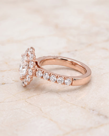 The Alannah Luxe French Pavé Halo Pear Engagement Ring Setting in 14K Rose Gold