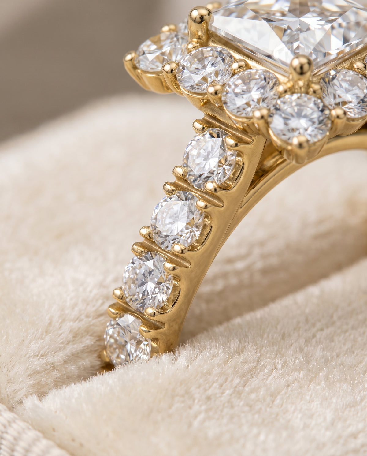 18K Yellow Gold band of The Alannah princess engagement ring setting | RockHer