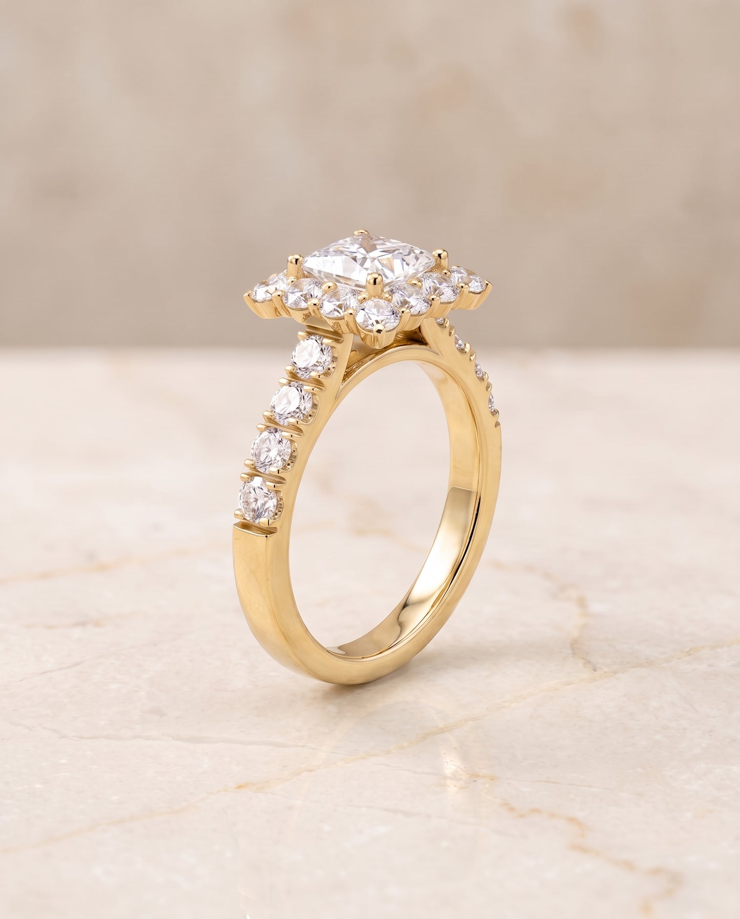 The Alannah Luxe French Pavé Halo Princess Cut Engagement Ring Setting in 18K Yellow Gold