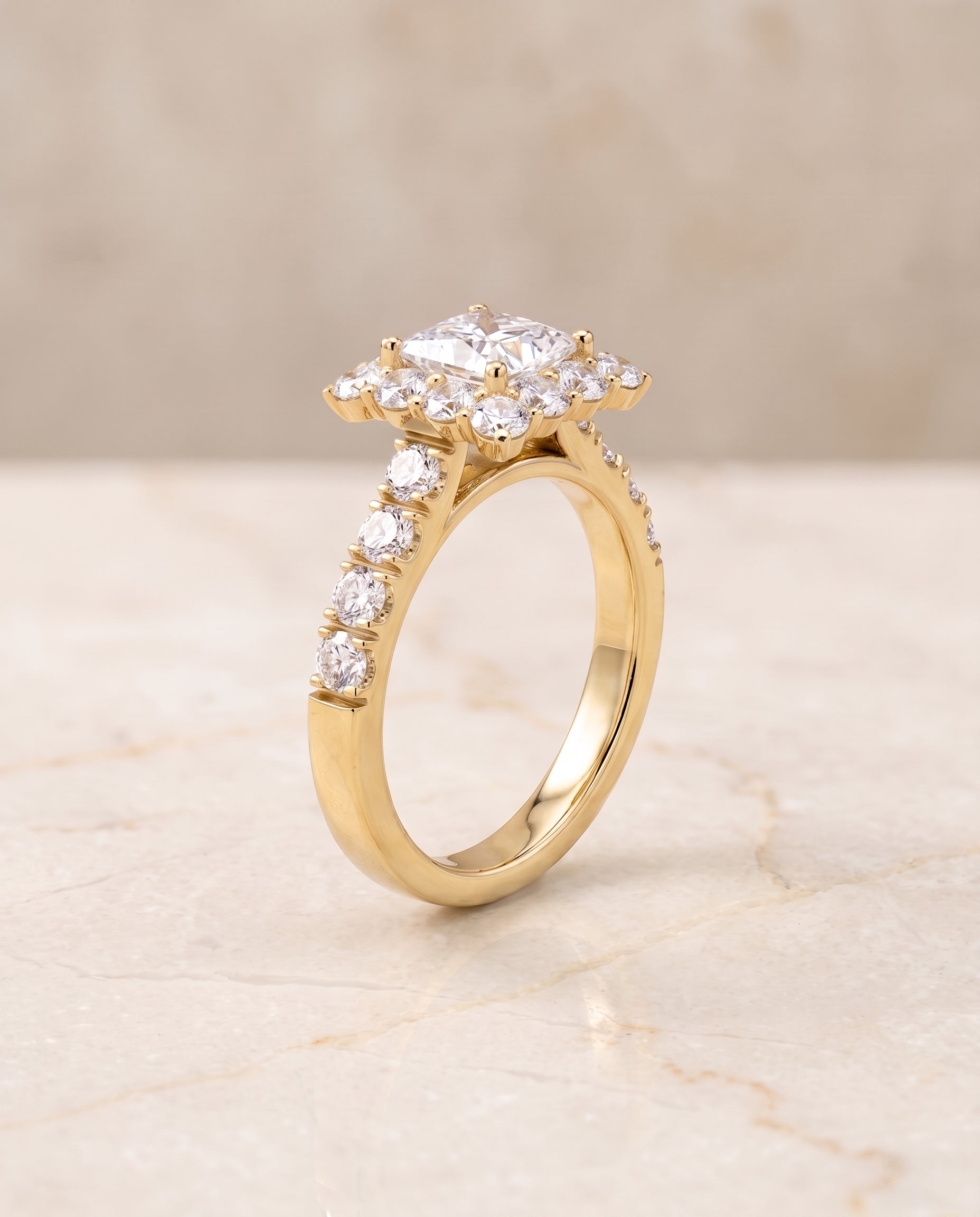 Luxe French Pavé Halo styling on The Alannah princess engagement ring setting | RockHer