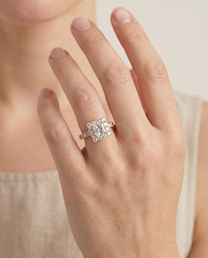 The Alannah Luxe French Pavé Halo Princess Cut Engagement Ring Setting in 18K Yellow Gold