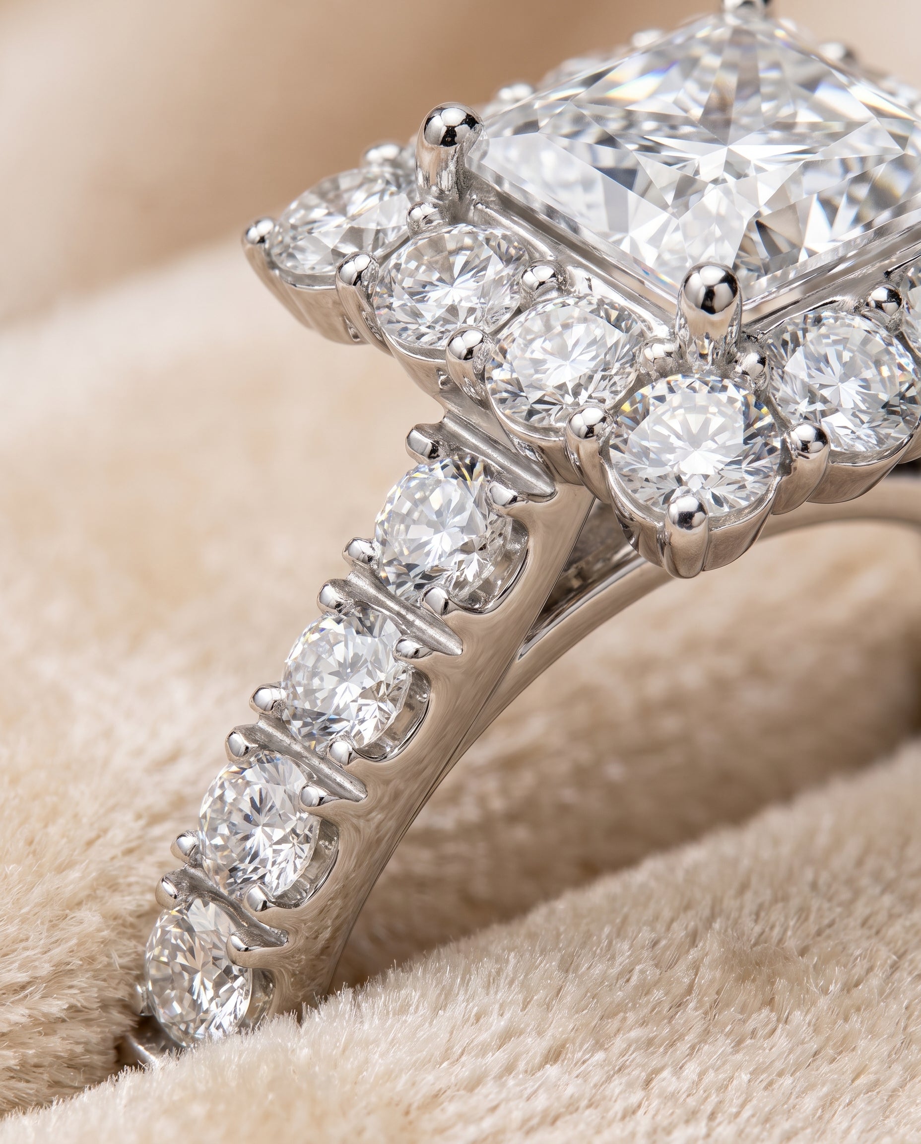 The Alannah Luxe French Pavé Halo Princess Cut Engagement Ring Setting in Platinum