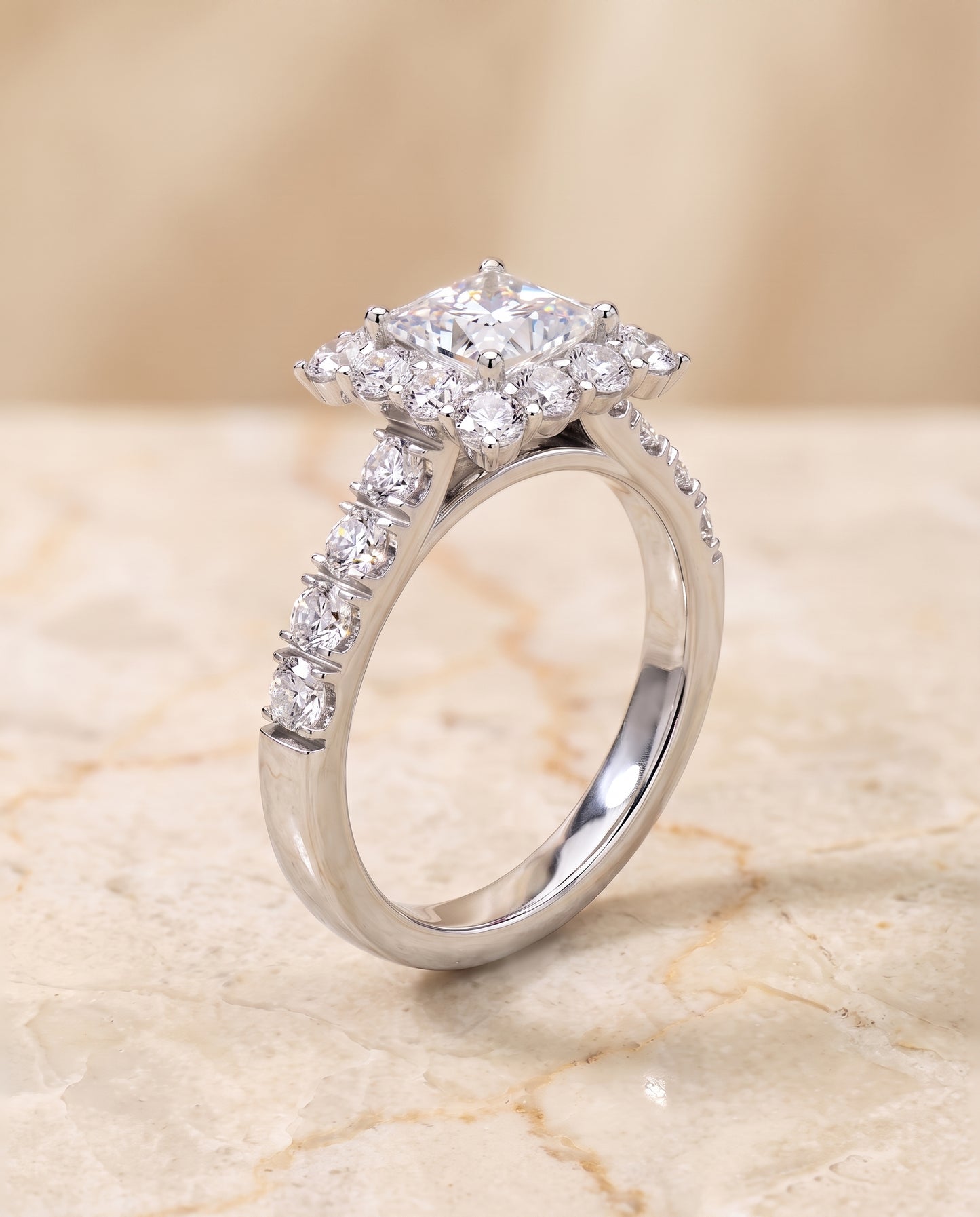 The Alannah Luxe French Pavé Halo Princess Cut Engagement Ring Setting in Platinum