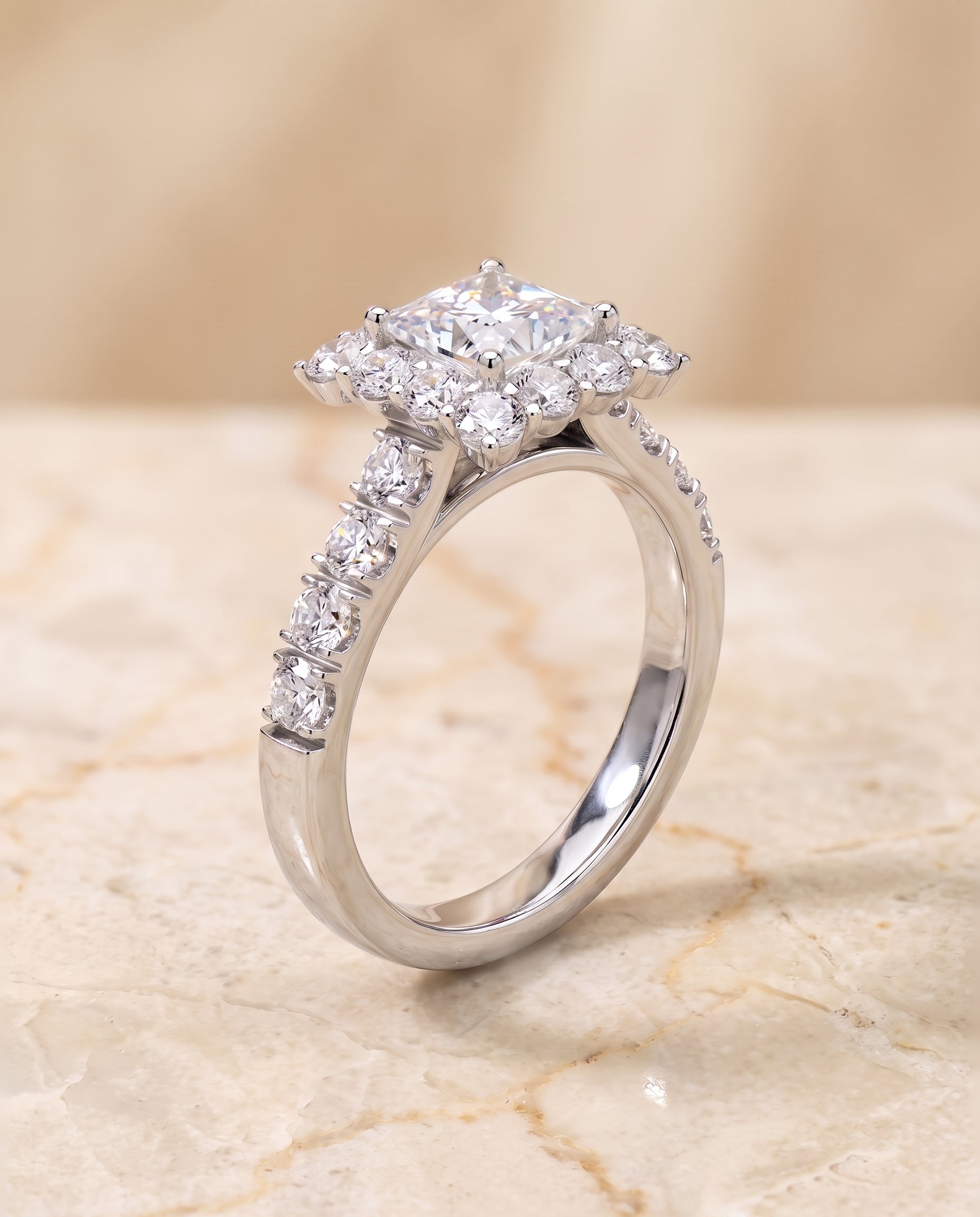 The Alannah Luxe French Pavé Halo Princess Cut Engagement Ring Setting in Platinum