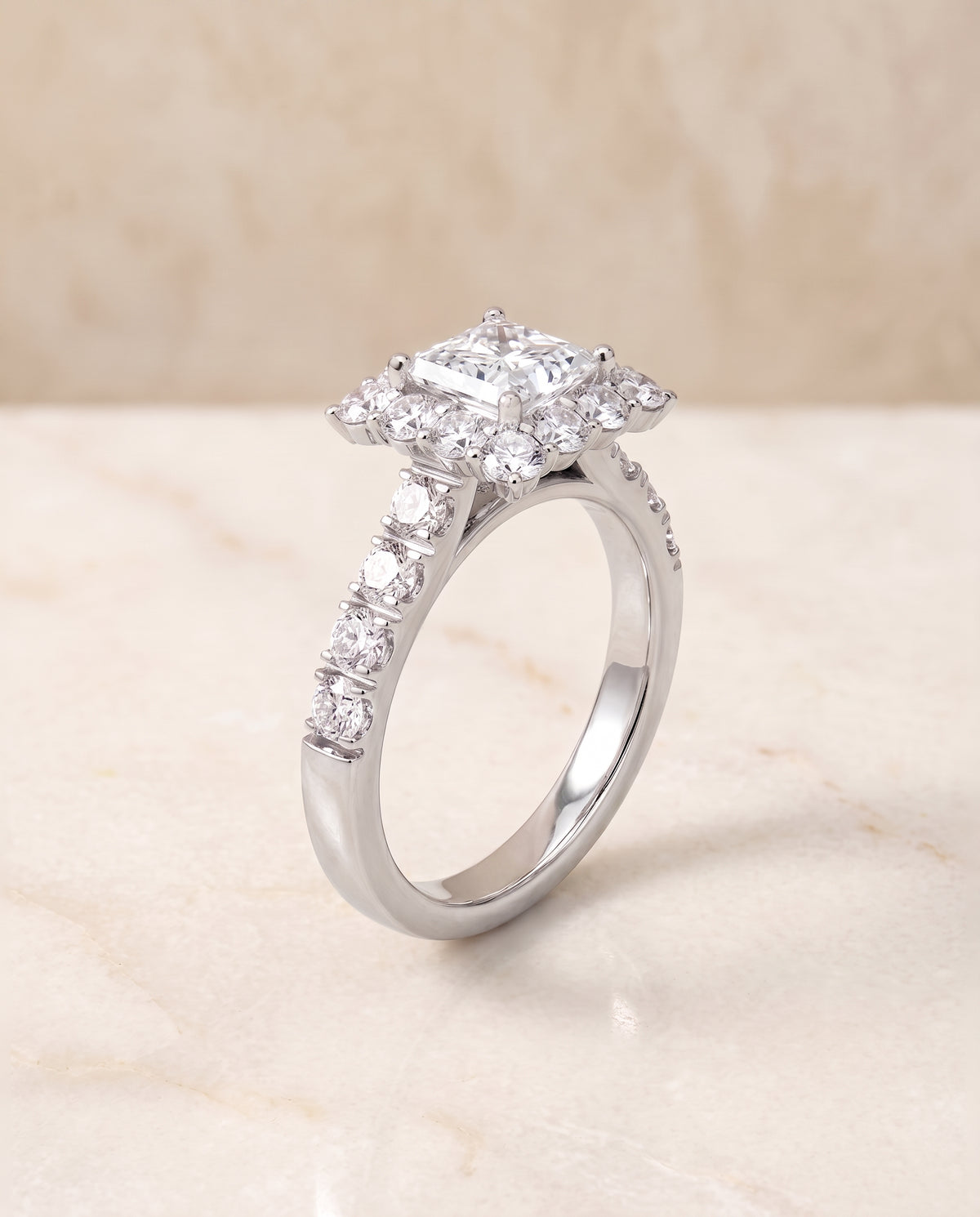 The Alannah Luxe French Pavé Halo Princess Cut Engagement Ring Setting in Platinum