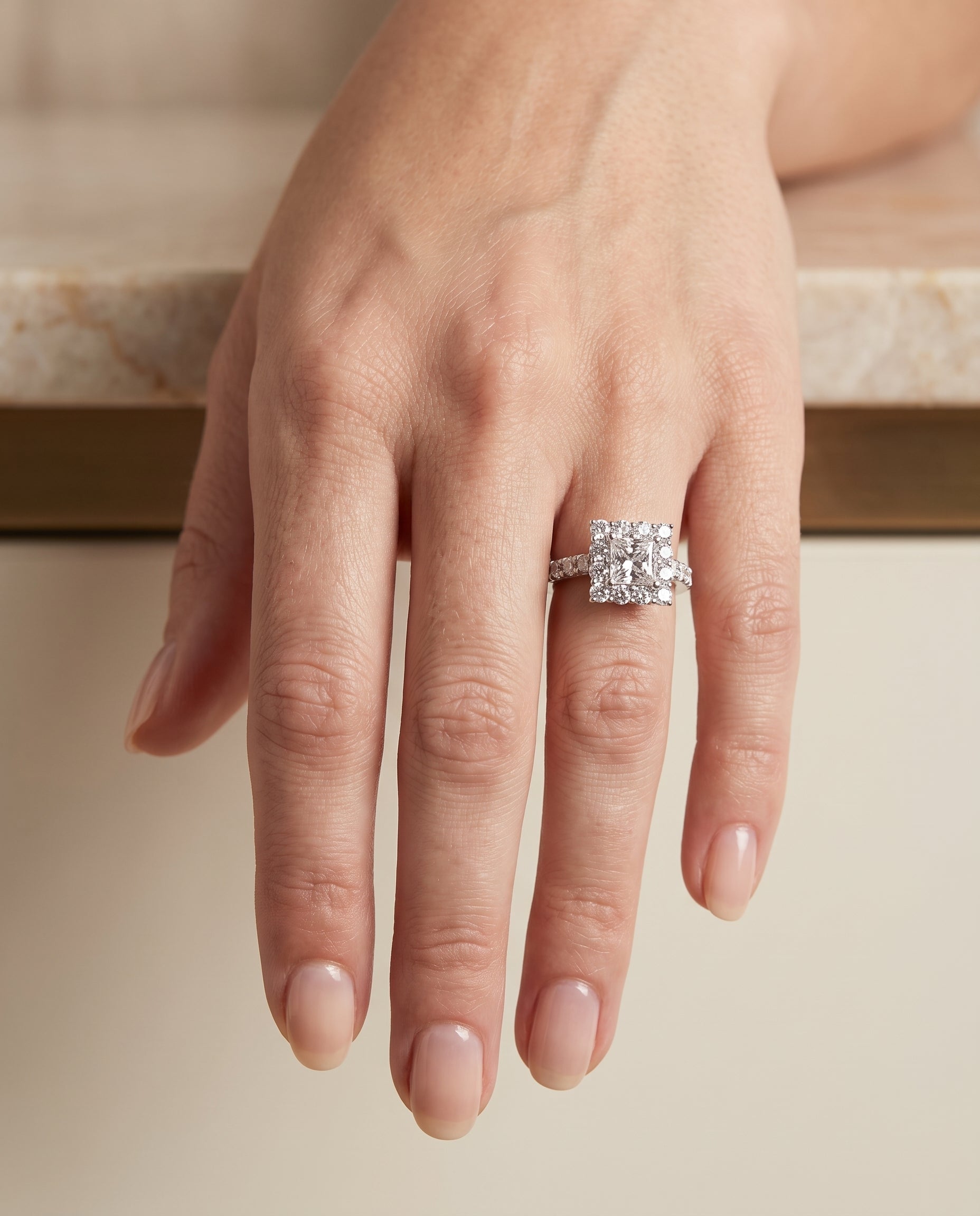 The Alannah Luxe French Pavé Halo Princess Cut Engagement Ring Setting in Platinum