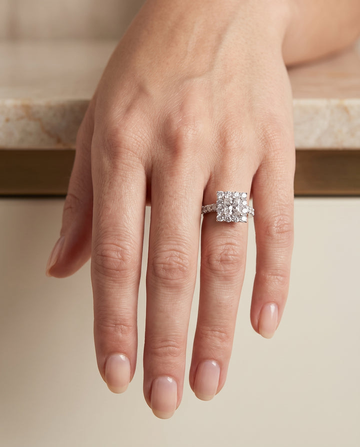 The Alannah Luxe French Pavé Halo Princess Cut Engagement Ring Setting in Platinum