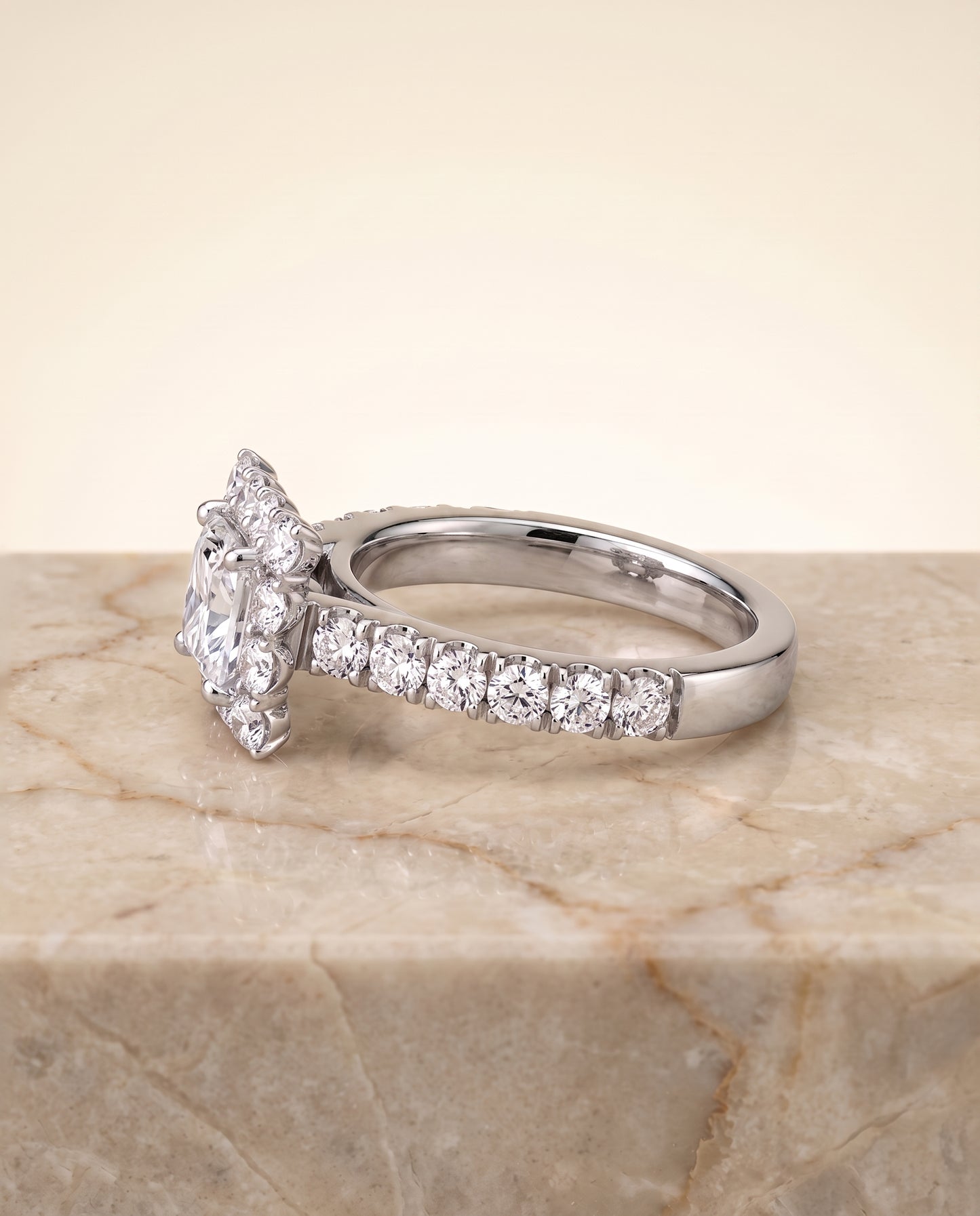 The Alannah Luxe French Pavé Halo Princess Cut Engagement Ring Setting in Platinum