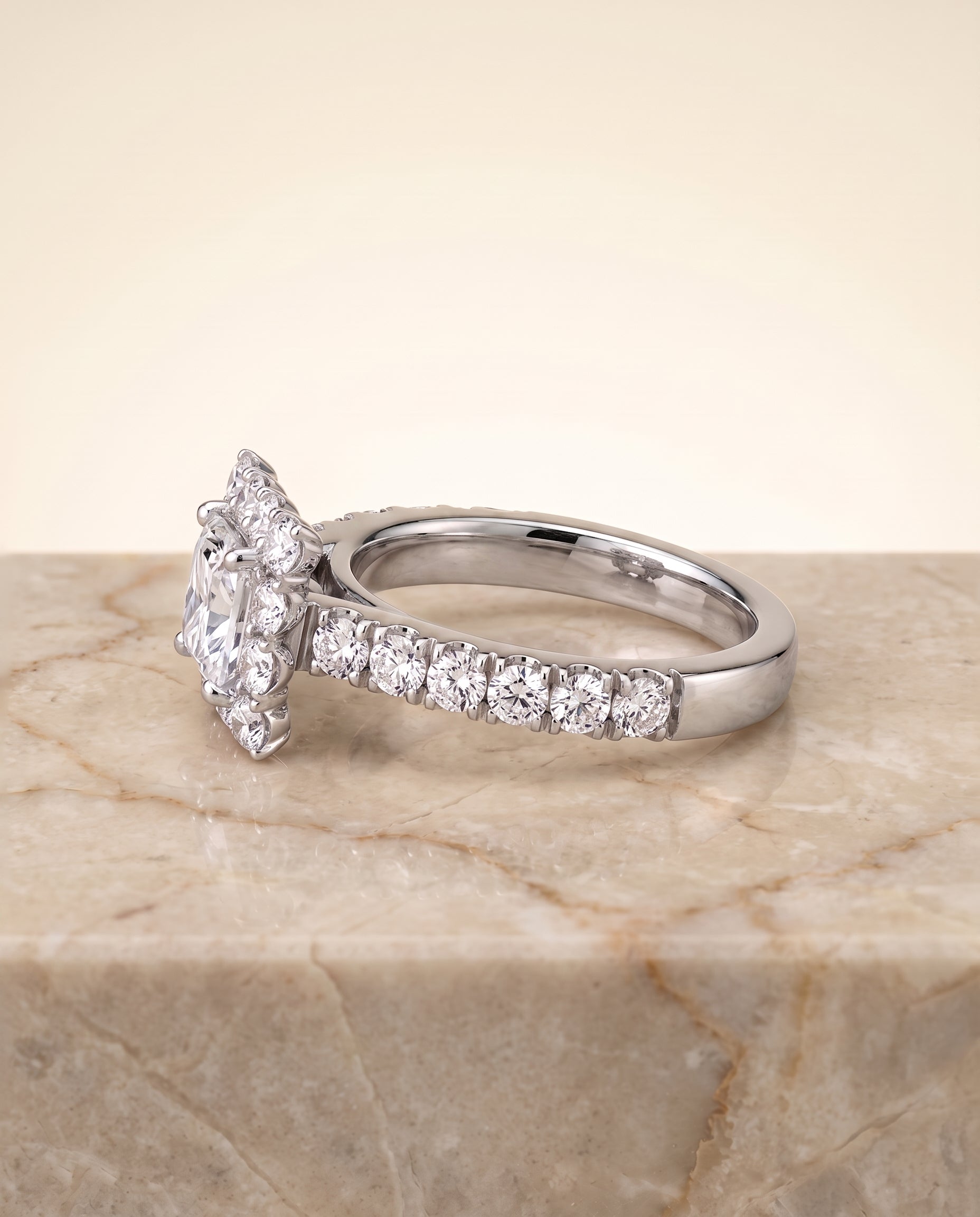 The Alannah Luxe French Pavé Halo Princess Cut Engagement Ring Setting in Platinum