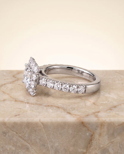 The Alannah Luxe French Pavé Halo Princess Cut Engagement Ring Setting in Platinum