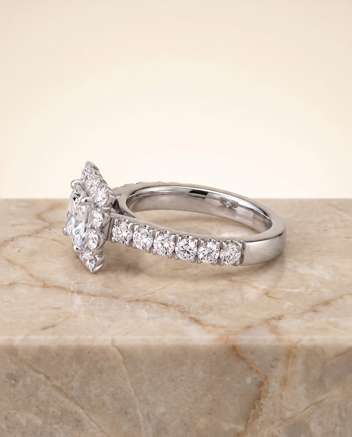The Alannah Luxe French Pavé Halo Princess Cut Engagement Ring Setting in Platinum