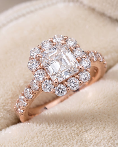 The Alannah Luxe French Pavé Halo Radiant Cut Engagement Ring Setting in 14K Rose Gold