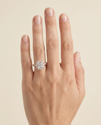 The Alannah Luxe French Pavé Halo Radiant Cut Engagement Ring Setting in 14K Rose Gold