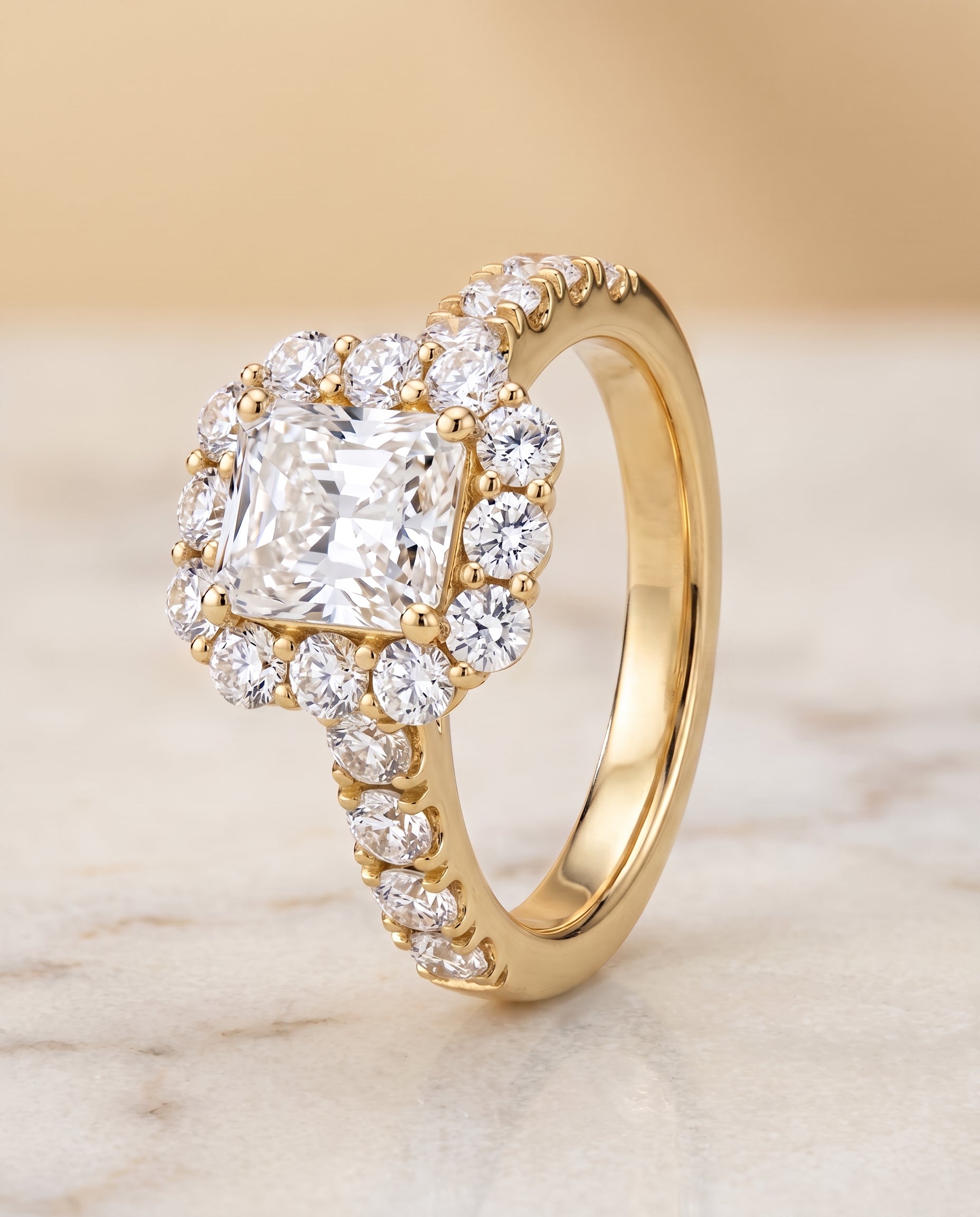 Luxe French Pavé Halo Cut styling on The Alannah radiant engagement ring setting | RockHer