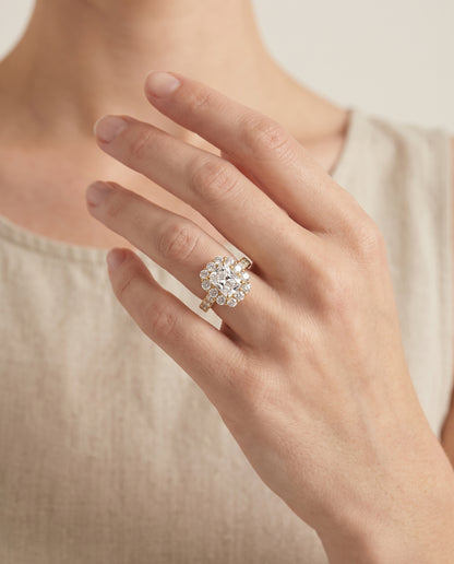 The Alannah Luxe French Pavé Halo Radiant Cut Engagement Ring Setting in 18K Yellow Gold