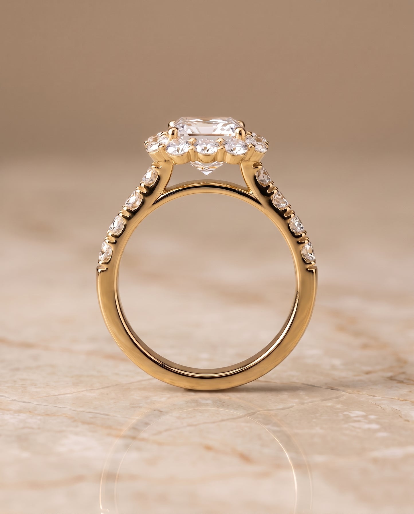 The Alannah Luxe French Pavé Halo Radiant Cut Engagement Ring Setting in 18K Yellow Gold