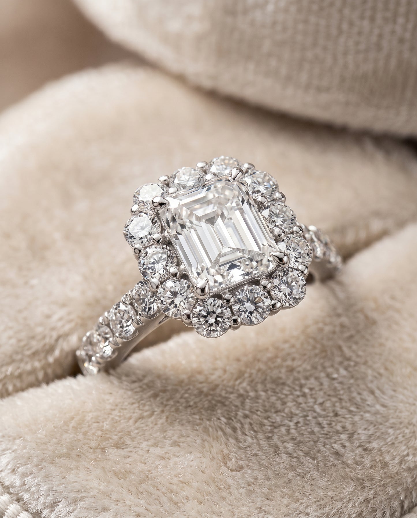 The Alannah Luxe French Pavé Halo Radiant Cut Engagement Ring Setting in 18K White Gold
