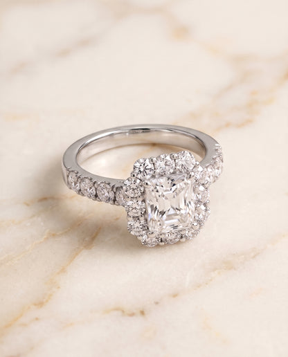 The Alannah Luxe French Pavé Halo Radiant Cut Engagement Ring Setting in 18K White Gold