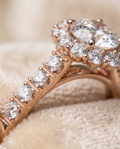 The Alannah Luxe French Pavé Halo Round Engagement Ring Setting in 14K Rose Gold