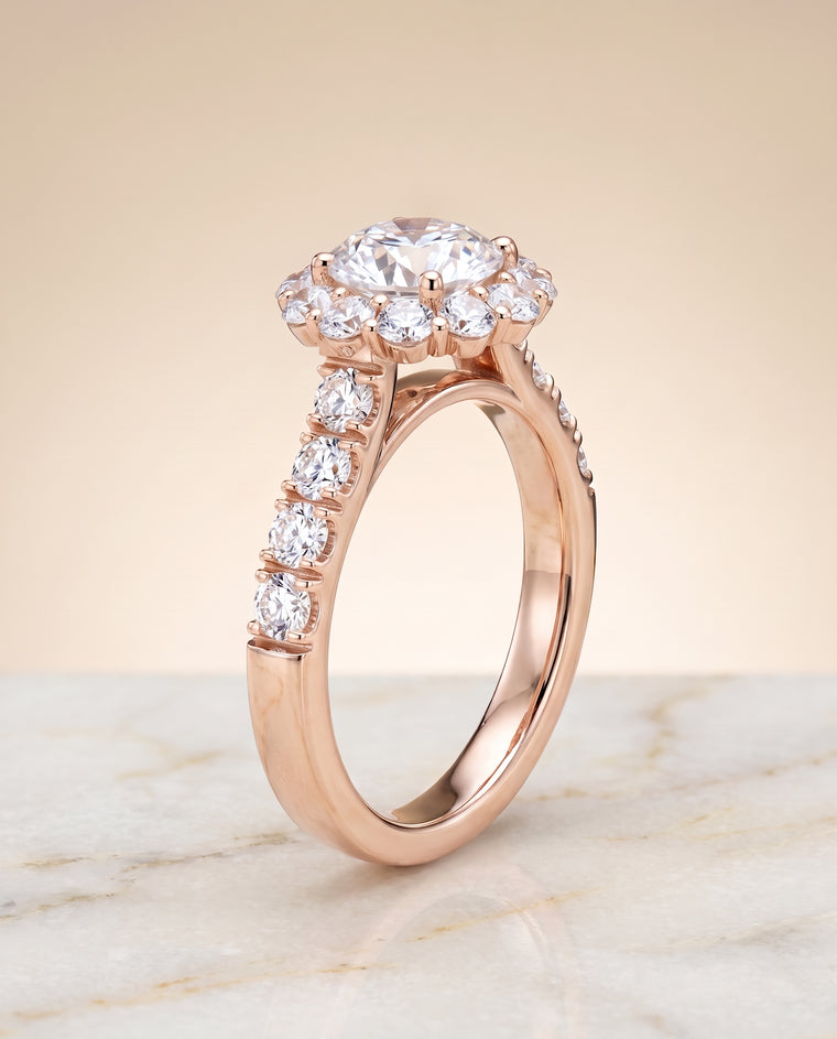 The Alannah Luxe French Pavé Halo Round Engagement Ring Setting in 14K Rose Gold
