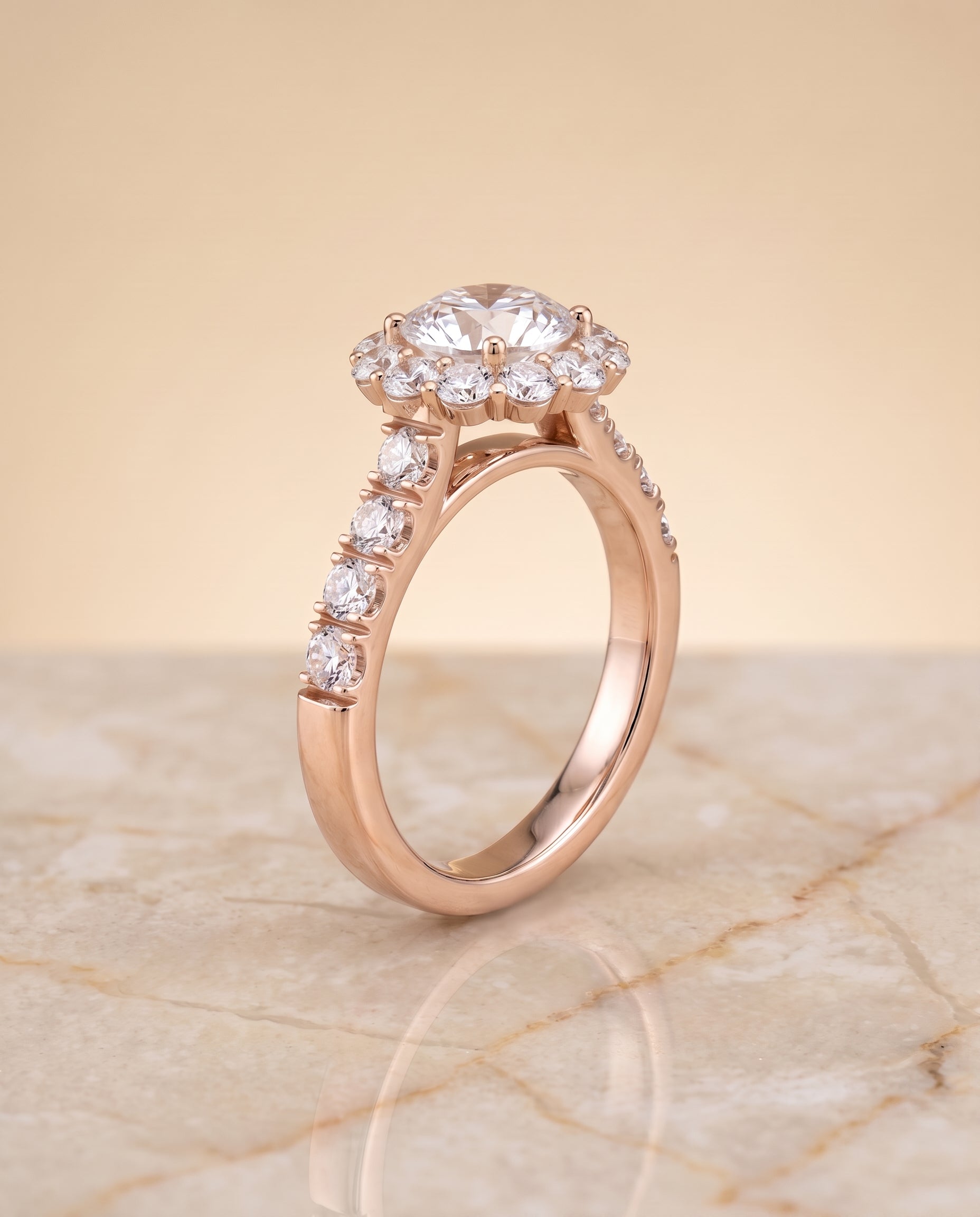 The Alannah setting for round diamonds, made to order in 14K Rose Gold | RockHer