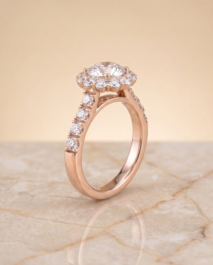The Alannah Luxe French Pavé Halo Round Engagement Ring Setting in 14K Rose Gold