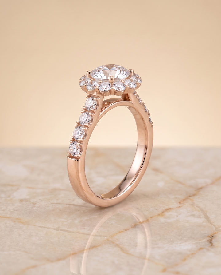 The Alannah Luxe French Pavé Halo Round Engagement Ring Setting in 14K Rose Gold