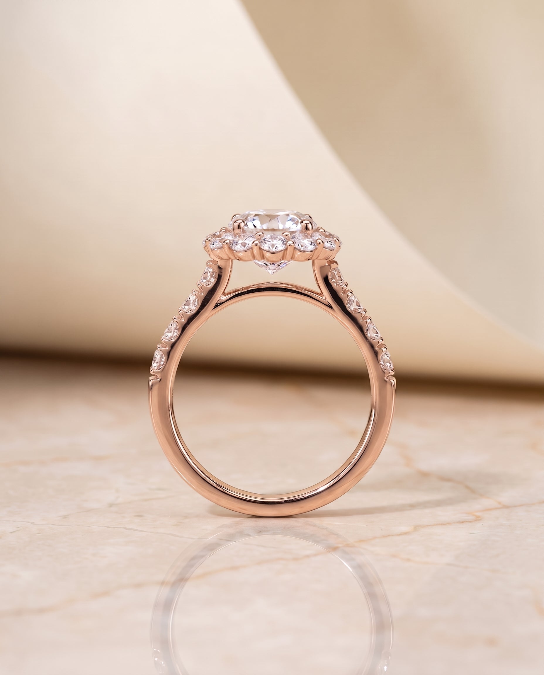 Luxe French Pavé Halo styling on The Alannah round engagement ring setting | RockHer