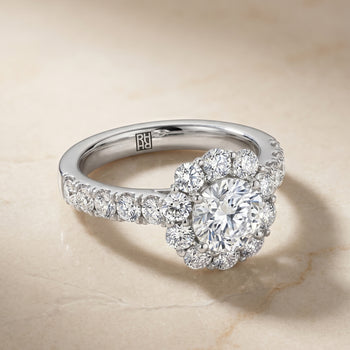 The Alannah Luxe French Pavé Halo Cushion Cut Engagement Ring Setting in 18K White Gold