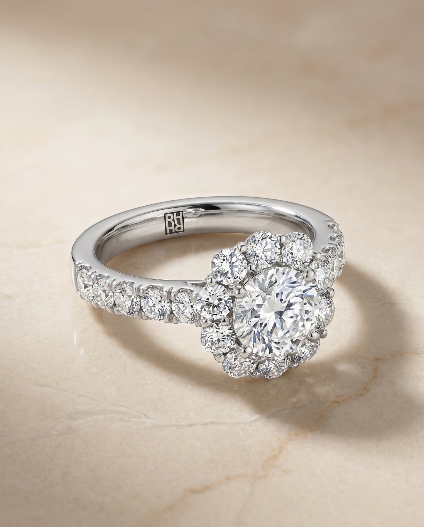 The Alannah Pavé Halo Engagement Ring Setting for Cushion Diamonds in 18K White Gold