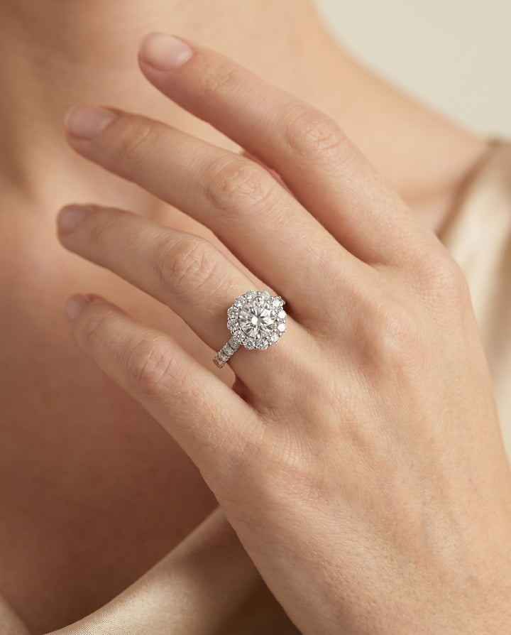 The Alannah Select Halo Engagement Ring with Lab Diamond in 18K White Gold - view 3