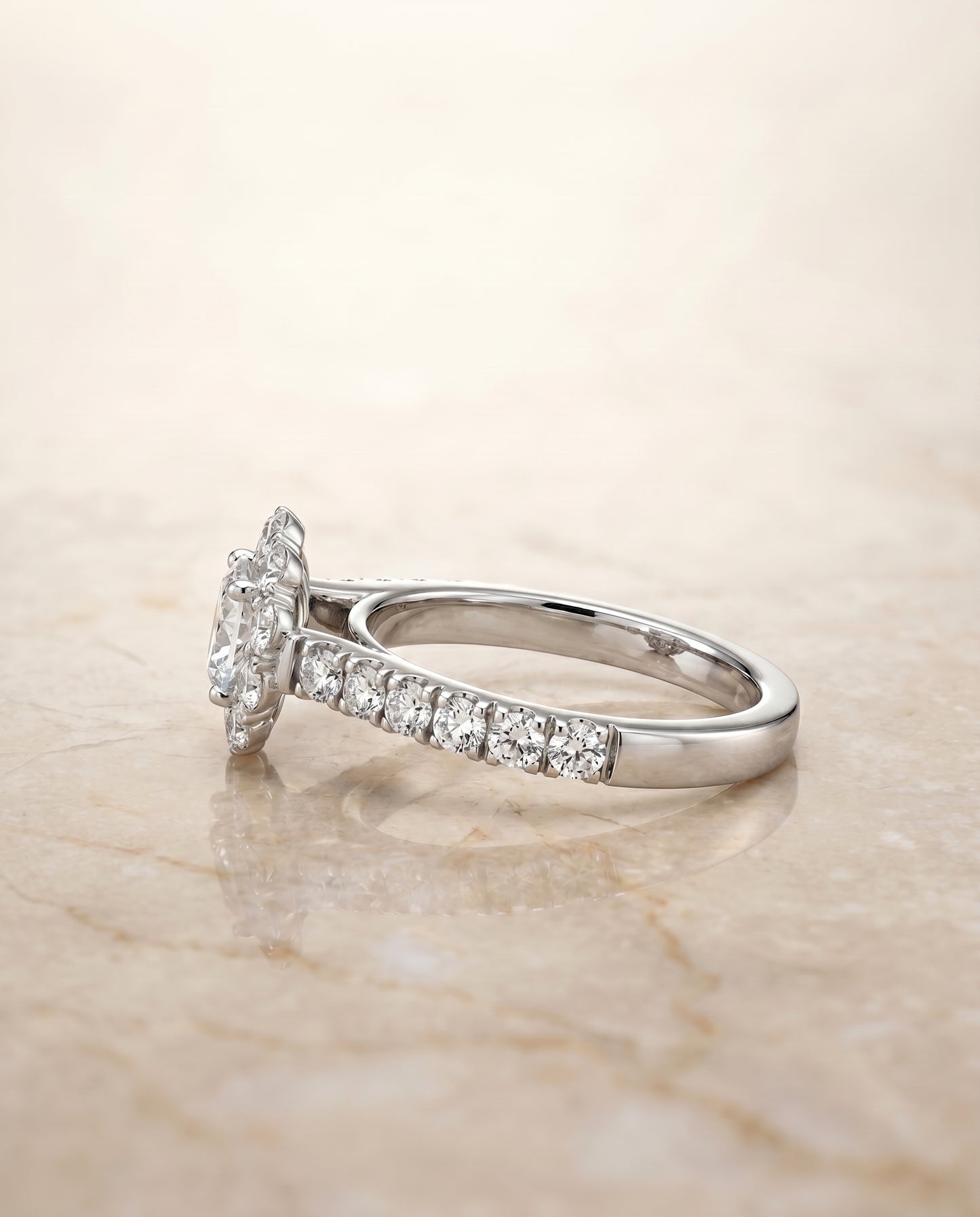 The Alannah Pavé Halo Engagement Ring Setting for Cushion Diamonds in 18K White Gold