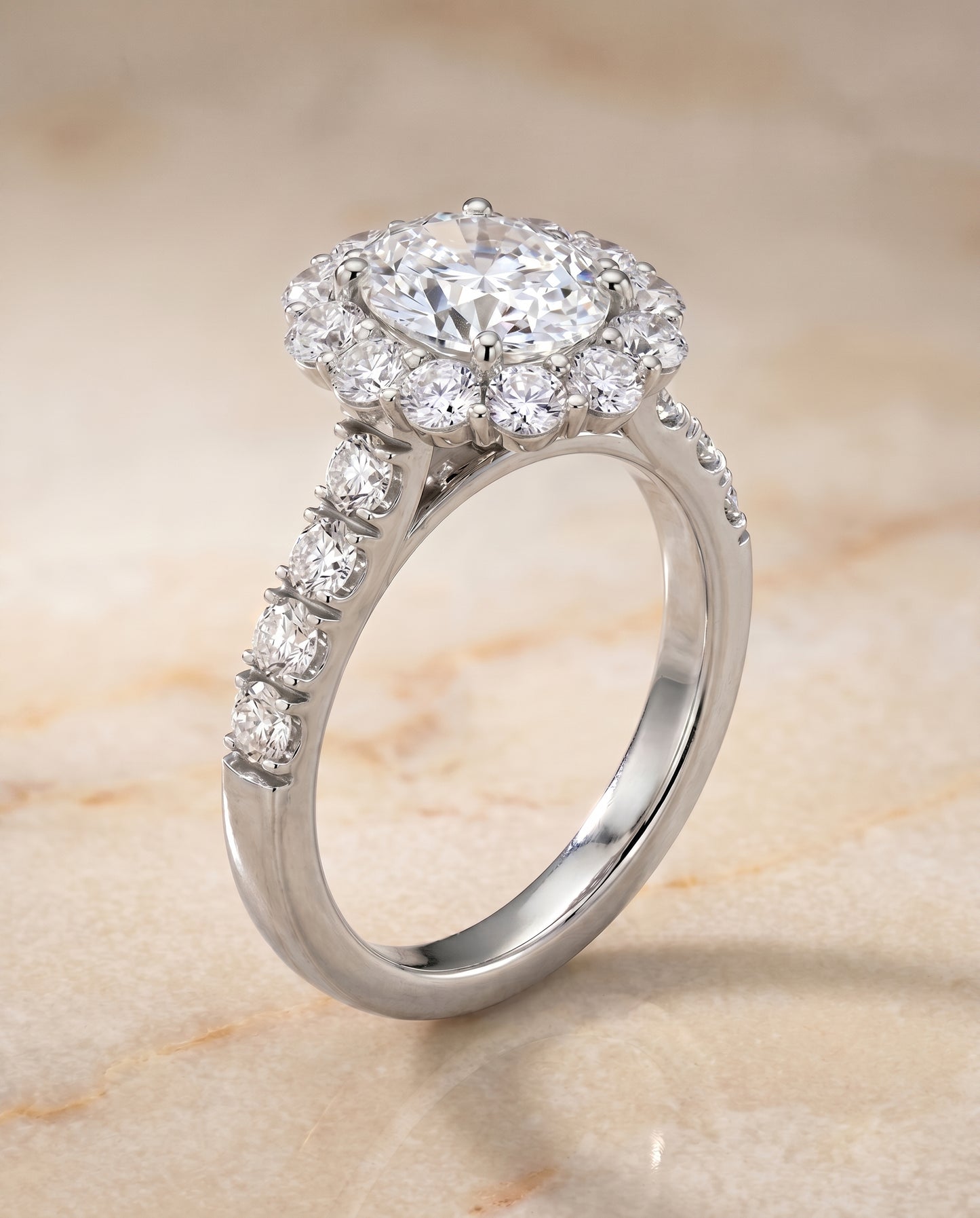 The Alannah Halo Engagement Ring Setting for Oval Diamonds in Platinum