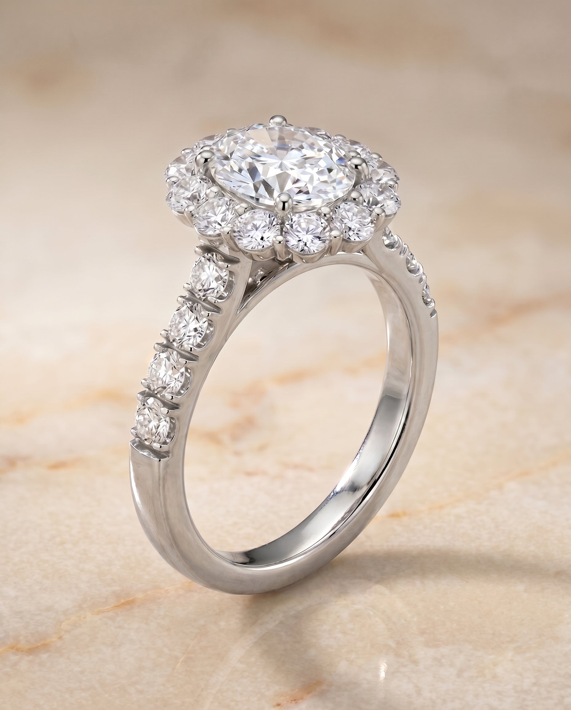 Luxe French Pavé Halo styling on The Alannah oval engagement ring setting | RockHer