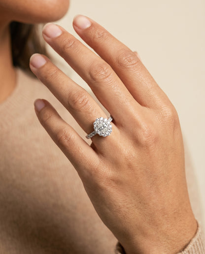 The Alannah Luxe French Pavé Halo Oval Engagement Ring Setting in Platinum