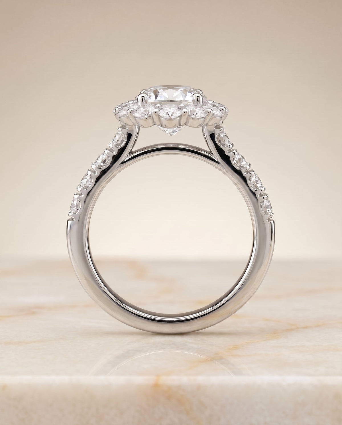 Alannah Select Halo Oval Lab Diamond Engagement Ring in 18K White Gold, side view | RockHer