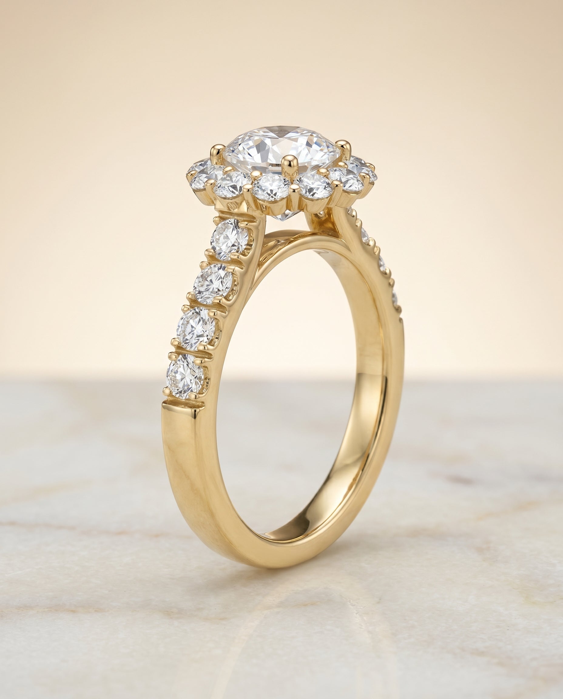 Alannah Select Halo Round Lab Diamond Engagement Ring in 18K Yellow Gold, front view | RockHer
