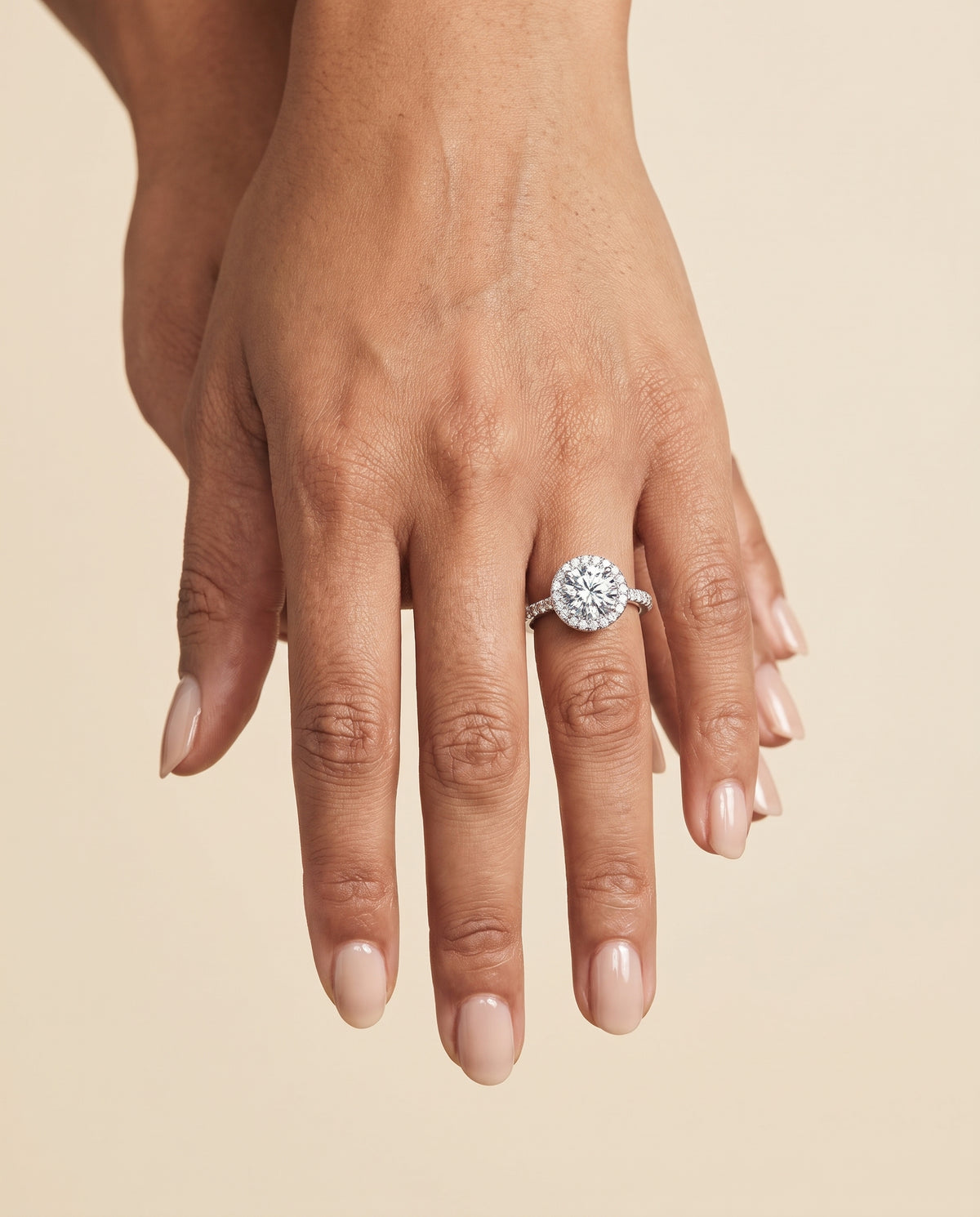 The Alicia Shared Prong Halo Round Engagement Ring Setting in Platinum