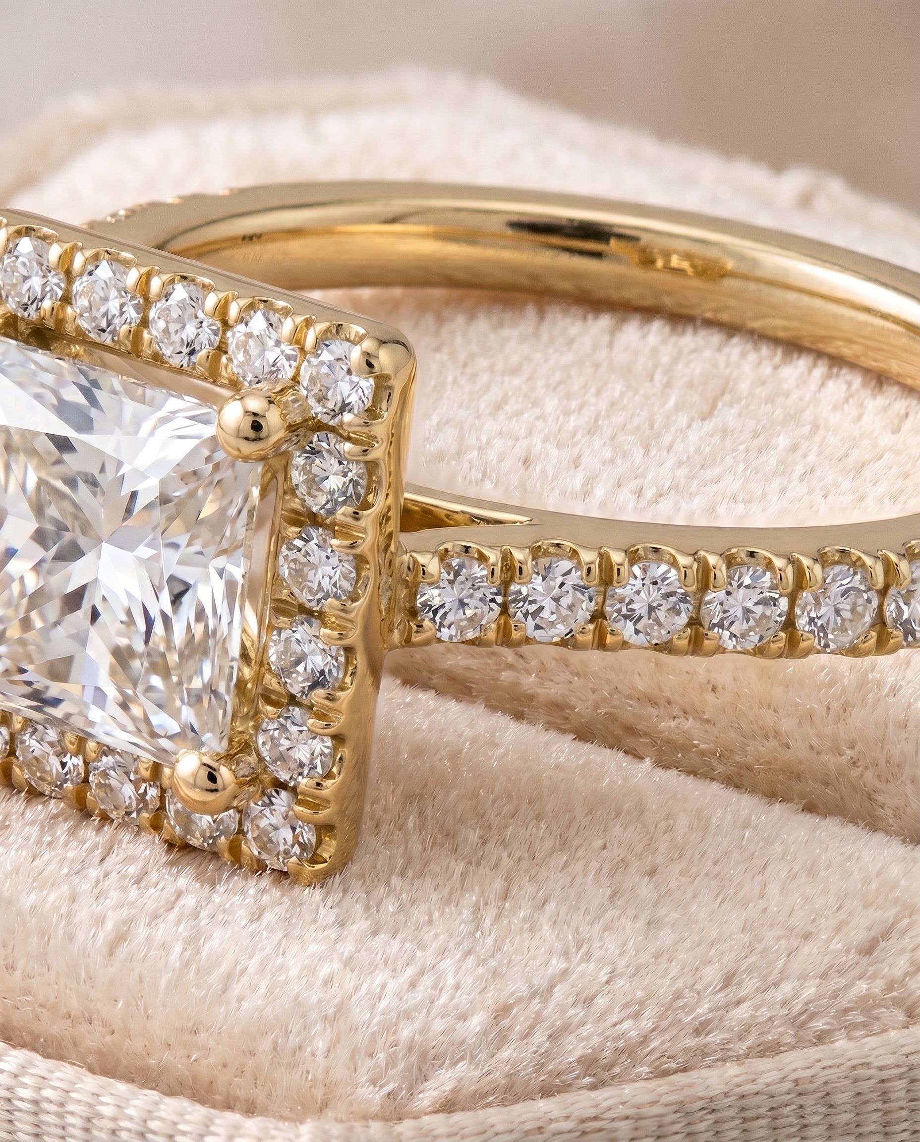 18K Yellow Gold band of The Allegra princess engagement ring setting | RockHer